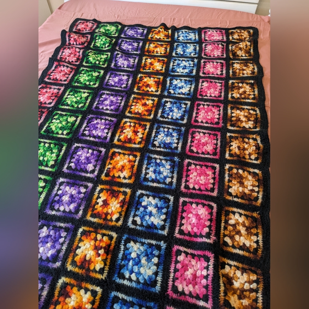 Vintage handmade granny square blanket